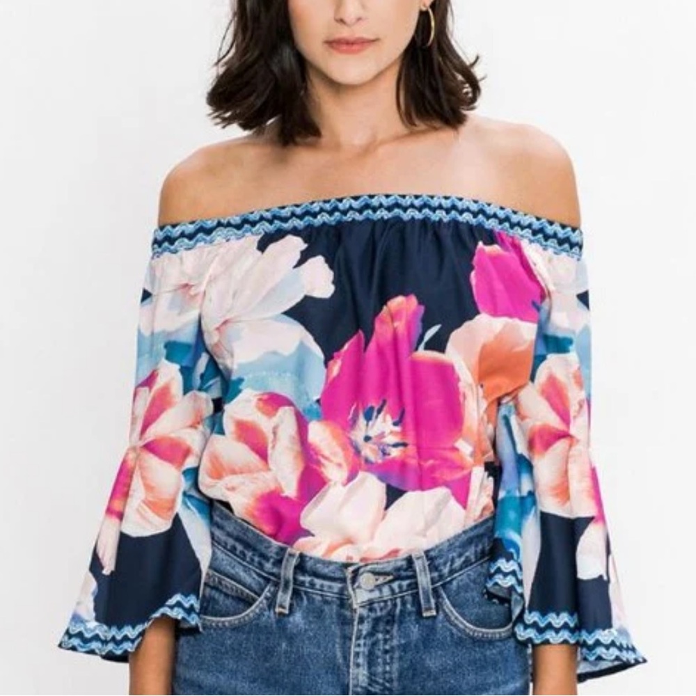 Jealous Tomato Vibrant Floral Off-Shoulder Blouse Size Small